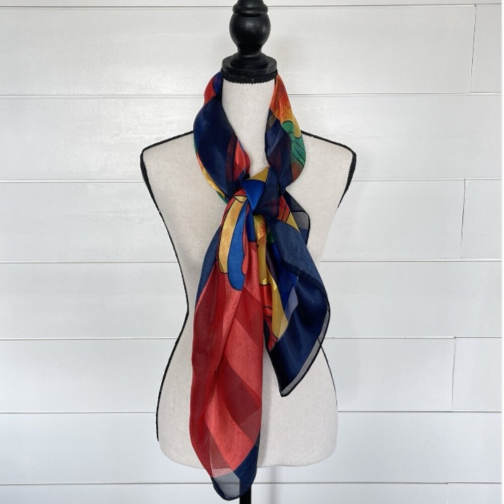 Scarf - Picasso Silk Colorful Abstract Art Vintage Square-ish  38 X 40 Inches
